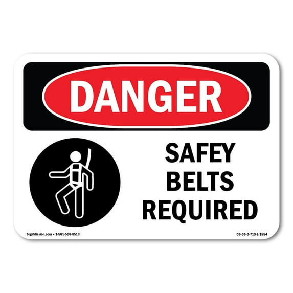 OSHA Danger Sign - Safety Belts Required | Decal | Protect Your Business, Construction Site, Warehouse & Shop Area | Made in The USA