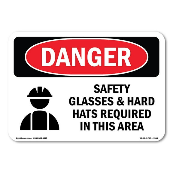 OSHA Danger Sign - Safety Glasses And Hard Hats Required Symbol | Decal | Protect Your Business, Construction Site, Shop Area |  Made in The USA