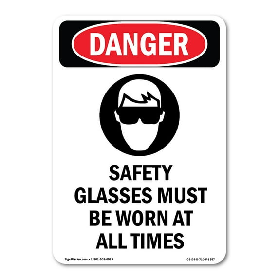 OSHA Danger Sign - Safety Glasses Must | Decal | Protect Your Business, Construction Site, Warehouse & Shop Area | Made in The USA