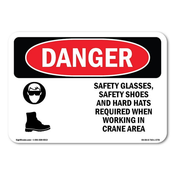 OSHA Danger Sign - Safety Glasses Safety Shoes And Hard Hats | Decal | Protect Your Business, Construction Site, Shop Area | Made in The USA