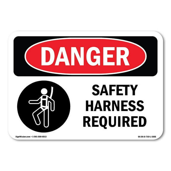 OSHA Danger Sign - Safety Harness Required | Decal | Protect Your Business, Construction Site, Warehouse & Shop Area |  Made in The USA
