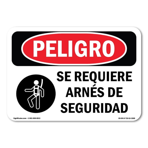 OSHA Danger Sign - Safety Harness Required Spanish | Plastic Sign | Protect Your Business, Construction Site, Warehouse & Shop Area | Made in The USA