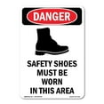 thumbnail image 1 of OSHA Danger Sign -  Safety Shoes Must Be | Decal | Protect Your Business, Construction Site, Warehouse & Shop Area |  Made in The USA, 1 of 5