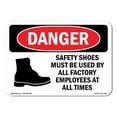thumbnail image 1 of OSHA Danger Sign - Safety Shoes Must Be Used By All Employees | Plastic Sign | Protect Your Business, Construction Site, Shop Area |  Made in The USA, 1 of 5