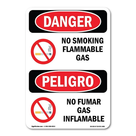 OSHA Danger Sign - No Smoking Flammable Gas Bilingual | Plastic Sign | Protect Your Business, Construction Site, Warehouse & Shop Area | Made in The USA