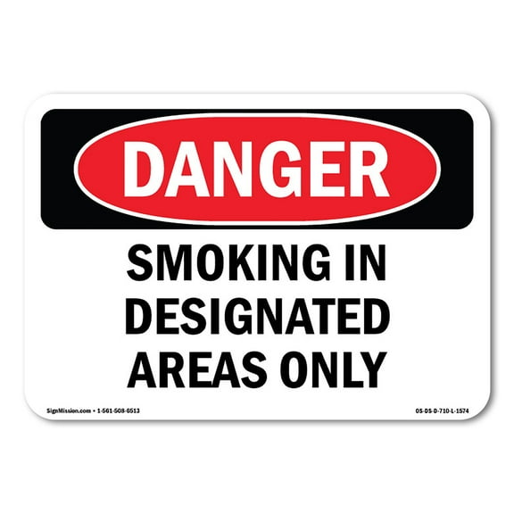 OSHA Danger Sign - Smoking In Designated Areas Only | Decal | Protect Your Business, Construction Site, Warehouse & Shop Area |  Made in The USA