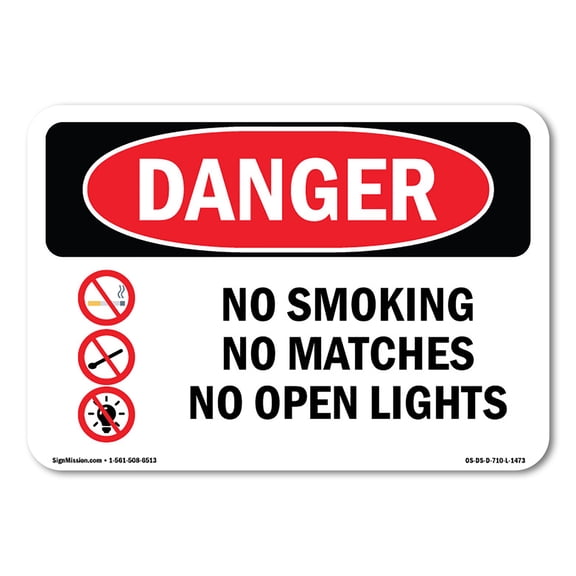 OSHA Danger Sign - No Smoking No Matches No Open Lights | Plastic Sign | Protect Your Business, Construction Site, Warehouse & Shop Area | Made in The USA