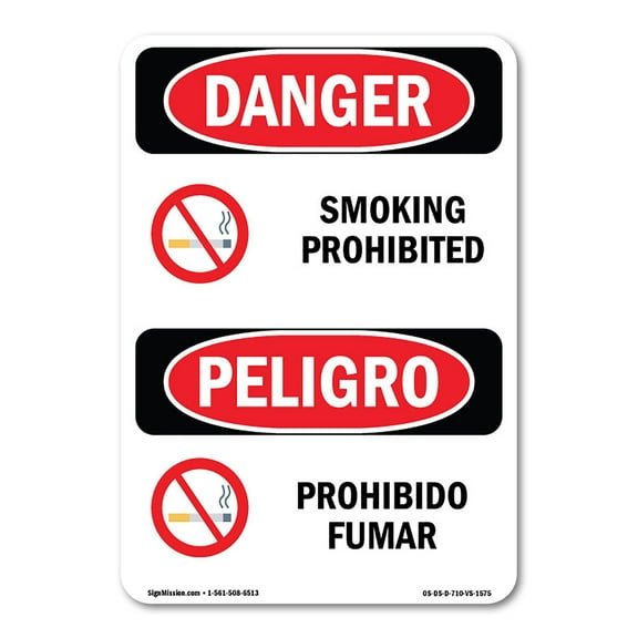 OSHA Danger Sign - Smoking Prohibited Bilingual | Decal | Protect Your Business, Construction Site, Warehouse & Shop Area |  Made in The USA