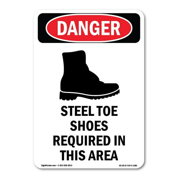 OSHA Danger Sign -  Steel Toe Shoes Required | Decal | Protect Your Business, Construction Site, Warehouse & Shop Area |  Made in The USA