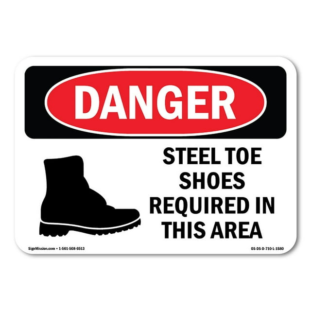 OSHA Danger Sign - Steel Toe Shoes Required In This Area | Plastic Sign | Protect Your Business, Construction Site, Shop Area |  Made in The USA
