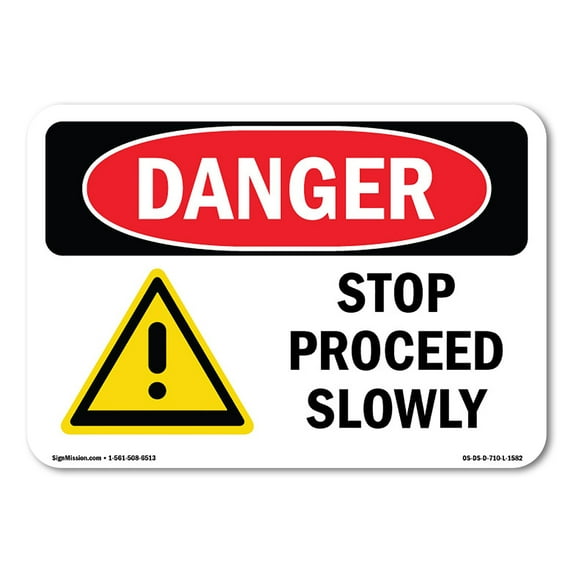 OSHA Danger Sign - Stop Proceed Slowly | Plastic Sign | Protect Your Business, Construction Site, Warehouse & Shop Area | Made in The USA