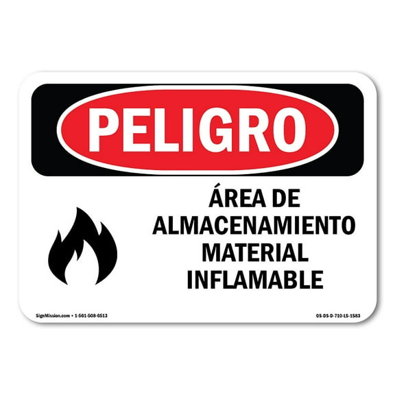 OSHA Danger Sign - Storage Area Flammable Material Spanish | Plastic Sign | Protect Your Business, Construction Site, Shop Area |  Made in The USA
