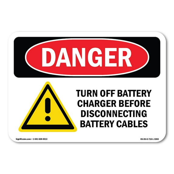 OSHA Danger Sign - Turn Off Charger Before Disconnecting Cables | Plastic Sign | Protect Your Business, Construction Site, Shop Area | Made in The USA