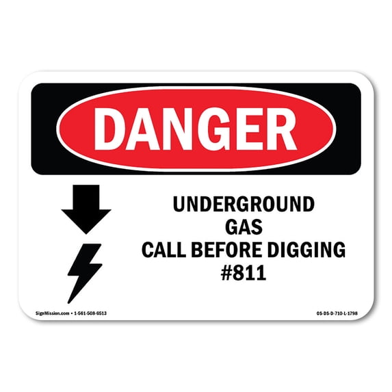 OSHA Danger Sign - Underground Gas Call Before Digging #811 | Plastic Sign | Protect Your Business, Construction Site, Shop Area | Made in The USA