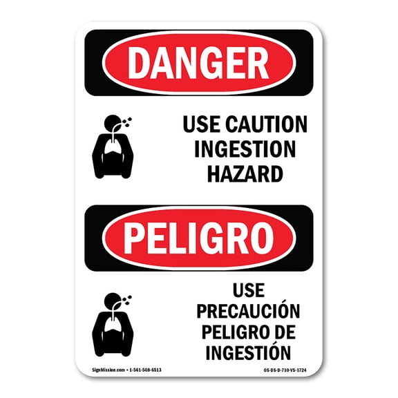 OSHA Danger Sign - Use Caution Ingestion Hazard Bilingual | Decal | Protect Your Business, Construction Site, Shop Area | Made in The USA