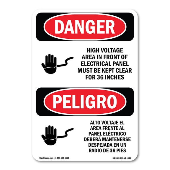 OSHA Danger Sign - Voltage Electrical Panel 36 Inches Bilingual | Decal | Protect Your Business, Construction Site, Shop Area |  Made in The USA