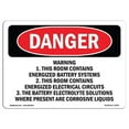 thumbnail image 1 of OSHA Danger Sign - Warning 1. This Room Contains Energized Battery Systems, 1 of 1