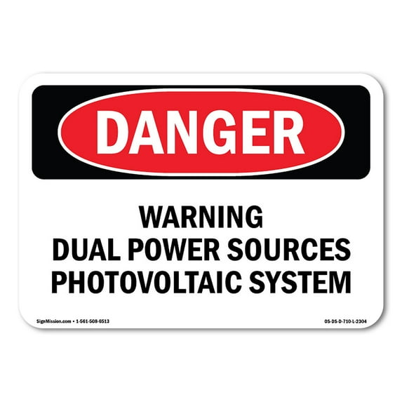 OSHA Danger Sign - Warning Dual Power Sources Photovoltaic System | Decal | Protect Your Business, Construction Site, Shop Area | Made in The USA