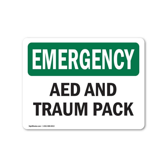 OSHA EMERGENCY Sign - AED And Trauma Pack | Decal | Protect Your Business, Construction Site, Warehouse & Shop Area | Made in the USA
