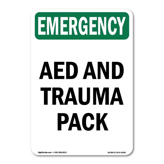 OSHA EMERGENCY Sign - AED And Trauma Pack | Decal | Protect Your Business, Construction Site, Warehouse & Shop Area | Made in the USA
