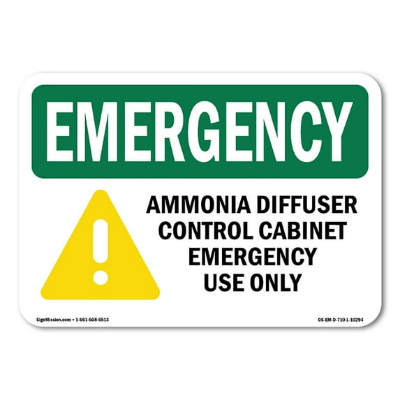 OSHA EMERGENCY Sign - Ammonia Diffuser Control With Symbol | Plastic Sign | Protect Your Business, Work Site, Warehouse & Shop Area | Made in the USA