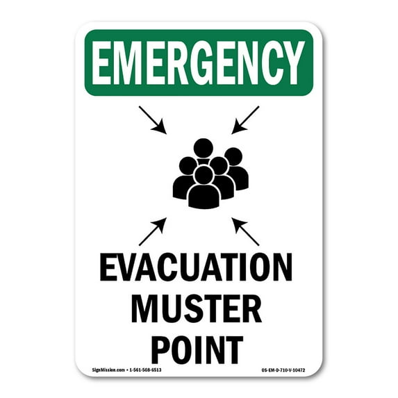 OSHA EMERGENCY Sign - Evacuation Muster Point With Symbol | Decal | Protect Your Business, Work Site, Warehouse & Shop Area | Made in the USA
