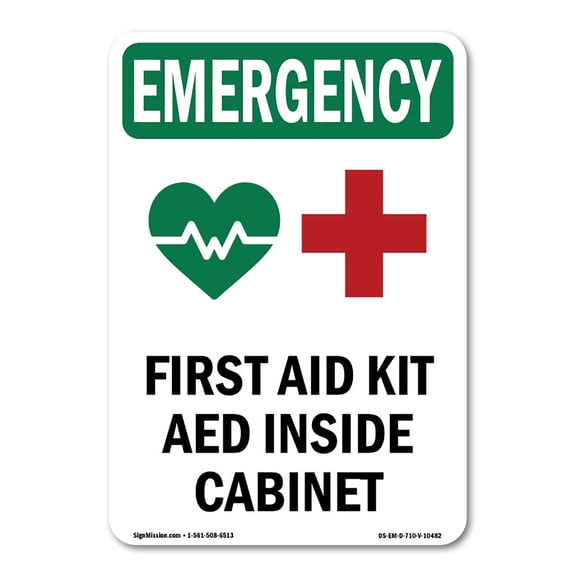 OSHA EMERGENCY Sign - First Aid Kit AED With Symbol | Decal | Protect Your Business, Construction Site, Warehouse & Shop Area | Made in the USA