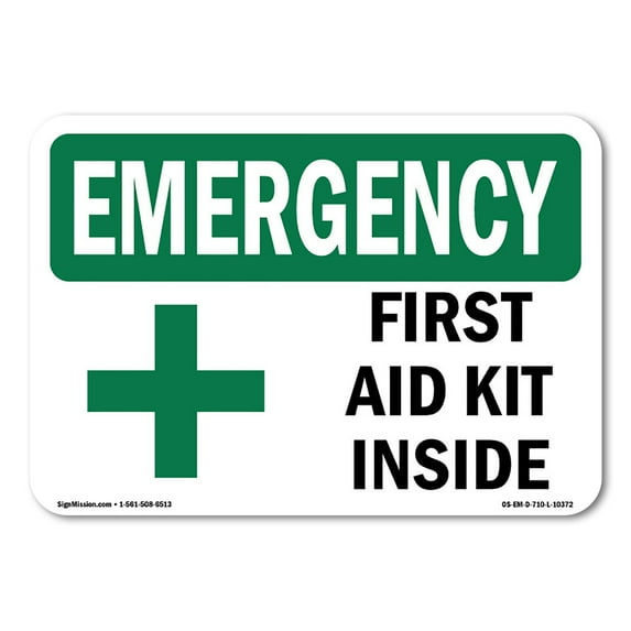 OSHA EMERGENCY Sign - First Aid Kit Inside With Symbol | Plastic Sign | Protect Your Business, Construction Site, Warehouse & Shop Area | Made in the USA