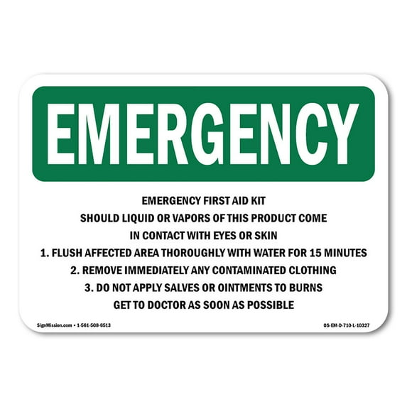 OSHA EMERGENCY Sign - First Aid Should Liquid Or Vapors | Decal | Protect Your Business, Construction Site, Warehouse & Shop Area | Made in the USA