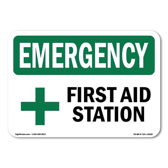 OSHA EMERGENCY Sign - First Aid Station | Plastic Sign | Protect Your Business, Construction Site, Warehouse & Shop Area | Made in the USA