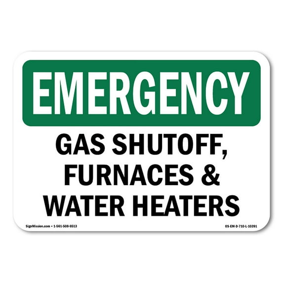 OSHA EMERGENCY Sign - Gas Shutoff Furnaces And Water Heaters | Decal | Protect Your Business Work Site Warehouse & Shop Area | Made in the USA