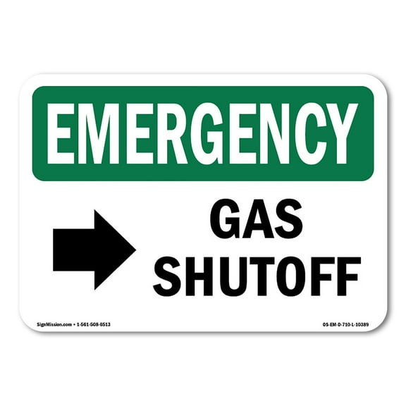 OSHA EMERGENCY Sign - Gas Shutoff [Right Arrow] With Symbol | Decal | Protect Your Business, Work Site, Warehouse & Shop Area | Made in the USA