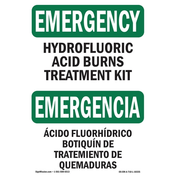 OSHA EMERGENCY Sign - Hydrofluoric Acid Burns Kit Bilingual | Plastic Sign | Protect Your Business, Work Site, Warehouse & Shop Area | Made in the USA