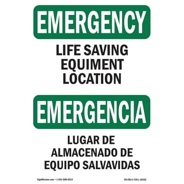 OSHA EMERGENCY Sign - Life Saving Equipment Location Bilingual | Plastic Sign | Protect Your Business, Work Site, Warehouse & Shop Area | Made in the USA
