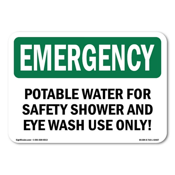 OSHA EMERGENCY Sign - Potable Water For Safety Shower And Eye | Plastic Sign | Protect Your Business, Work Site, Warehouse & Shop Area | Made in the USA