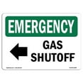 thumbnail image 1 of OSHA Emergency Sign - Gas Shutoff Left Arrow with Symbol, 1 of 1