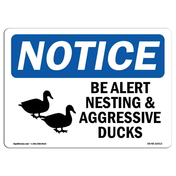 OSHA Notice Sign - Be Alert Nesting And Aggressive Ducks 14" X 10" Rigid Plastic Sign Protect Your Business, Construction Site, Warehouse & Shop Area |