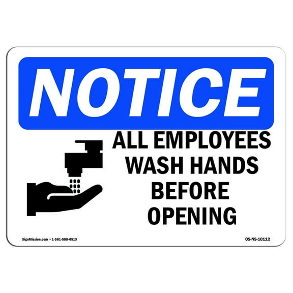OSHA Notice Sign - All Employees Wash Hands Before Sign With Symbol | Decal | Protect Your Business, Construction Site | Made in the USA