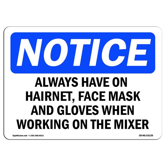 OSHA Notice Sign - Always Have On Hairnet Face Mask And Gloves | Decal | Protect Your Business Construction Site |  Made in the USA