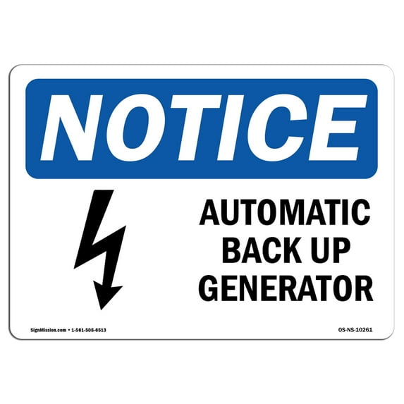 OSHA Notice Sign - Automatic Back Up Generator Sign With Symbol | Decal | Protect Your Business, Construction Site | Made in the USA