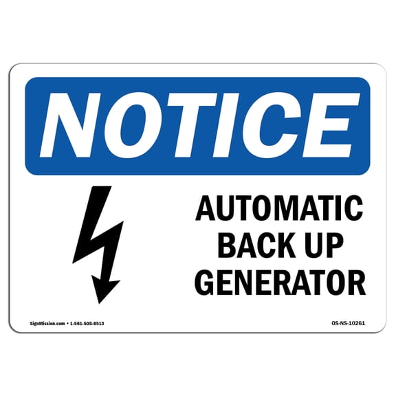 OSHA Notice Sign - Automatic Back Up Generator Sign With Symbol | Decal | Protect Your Business, Construction Site | Made in the USA