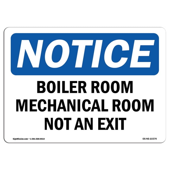 OSHA Notice Sign - Boiler Room Mechanical Room Not An Exit | Plastic Sign | Protect Your Business, Work Site, Warehouse & Shop Area | Made in the USA