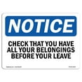thumbnail image 1 of OSHA Notice Sign - Check That You Have All Your Belongings | Decal | Protect Your Business, Construction Site |  Made in the USA, 1 of 4