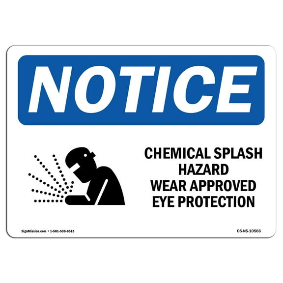 OSHA Notice Sign - Chemical Splash Hazard Wear Sign With Symbol | Decal | Protect Your Business, Construction Site |  Made in the USA
