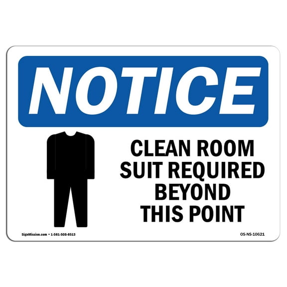 OSHA Notice Sign - Clean Room Suit Required Beyond Sign With Symbol | Decal | Protect Your Business, Construction Site |  Made in the USA