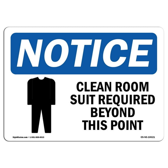 OSHA Notice Sign - Clean Room Suit Required Beyond Sign With Symbol | Decal | Protect Your Business, Construction Site | Made in the USA