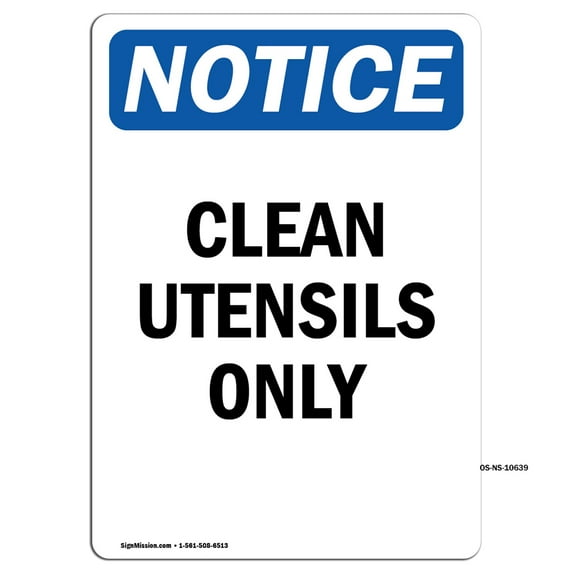OSHA Notice Sign - Clean Utensils Only | Plastic Sign | Protect Your Business, Construction Site, Warehouse & Shop Area | Made in the USA