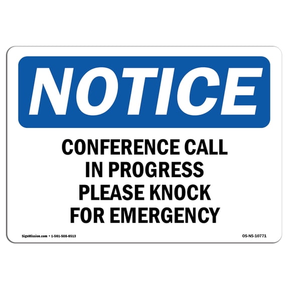 OSHA Notice Sign - Conference Call In Progress Please Knock | Plastic Sign | Protect Your Business, Work Site, Warehouse & Shop Area |  Made in the USA