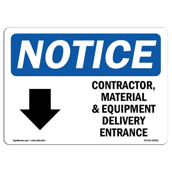 OSHA Notice Sign - Contractor Material And Equipment | Plastic Sign | Protect Your Business Construction Site Warehouse & Shop Area | Made in the USA