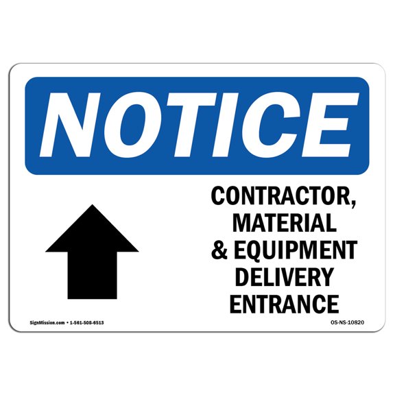 OSHA Notice Sign - Contractor Material And Equipment | Plastic Sign | Protect Your Business Construction Site Warehouse & Shop Area | Made in the USA